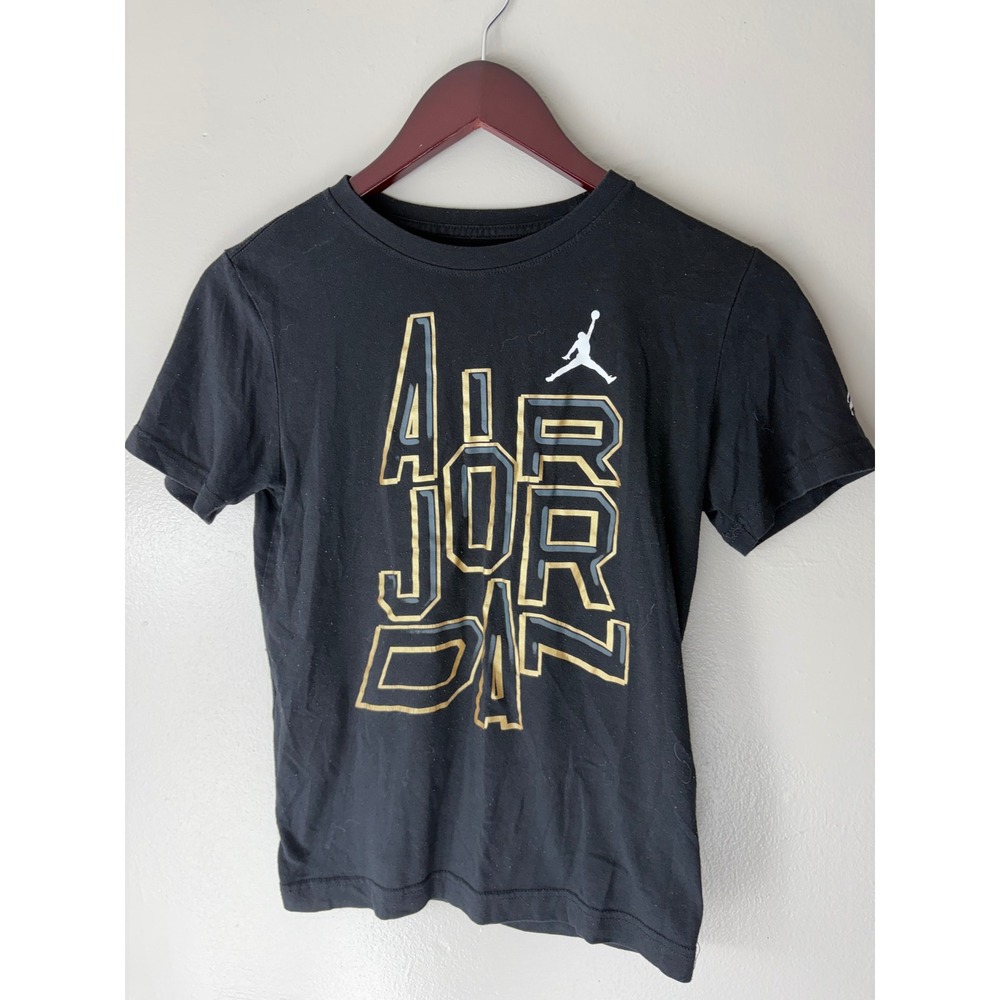 Jordan Boys Black Gold Air Jordan Graphic T-Shirt Jumpman Size Medium 10-12